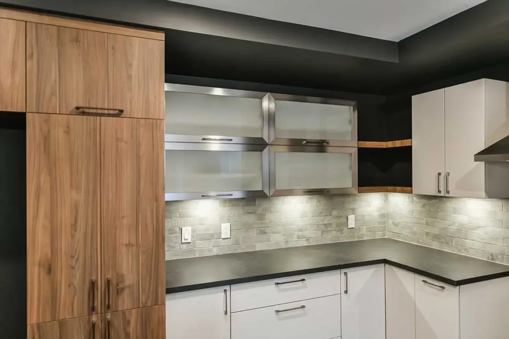 upper kitchen cabinets with frosted glass doors
