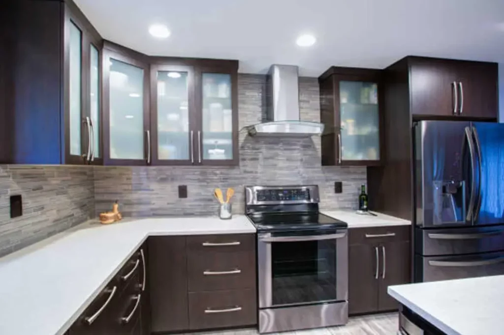 upper kitchen cabinets with frosted glass doors