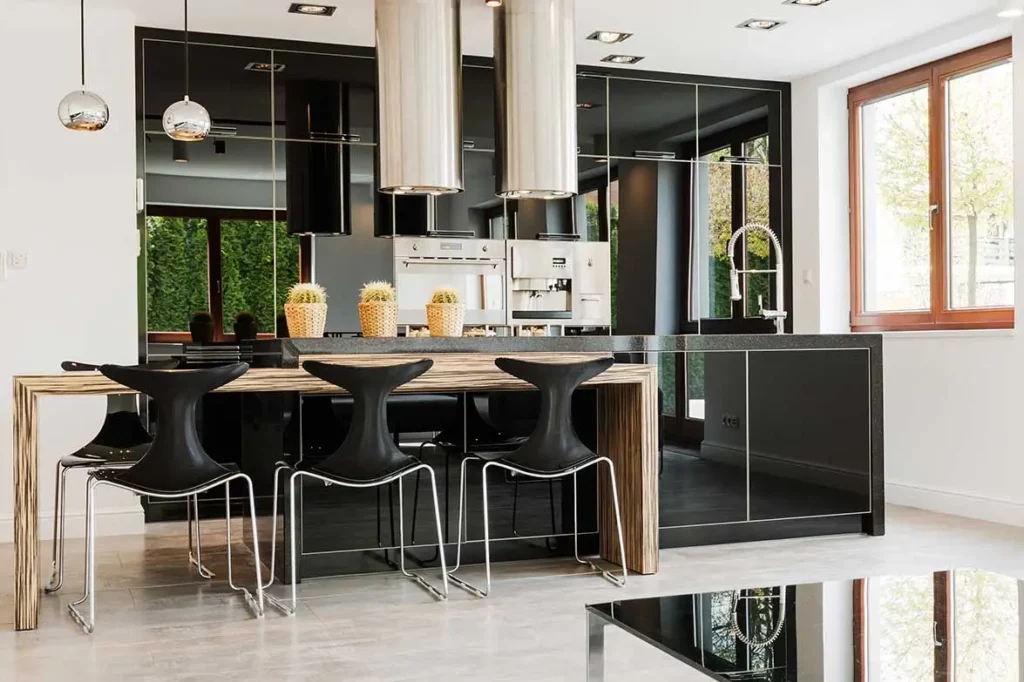 black upper kitchen cabinets with glass doors